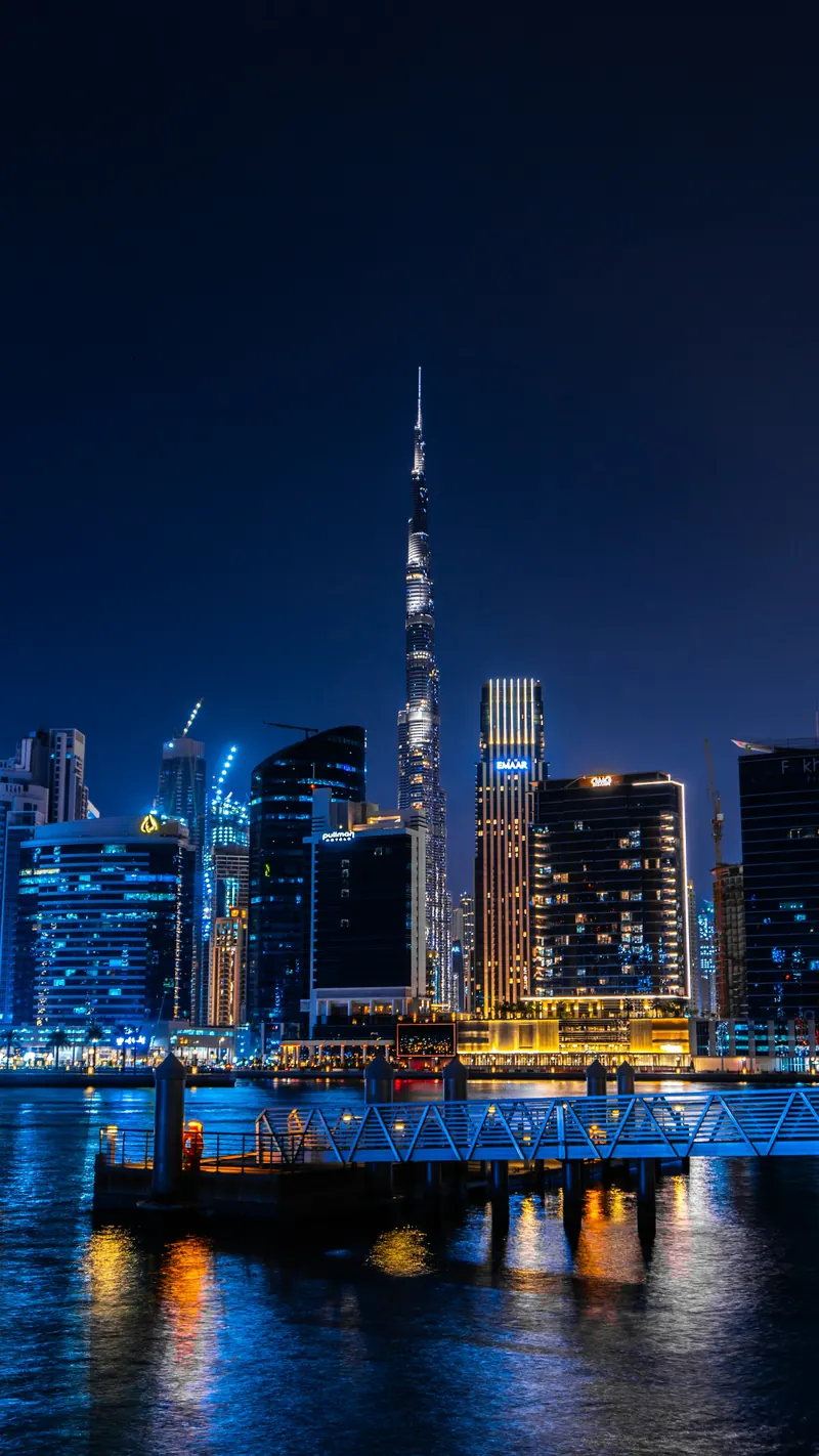Dubai skyline lit up at night