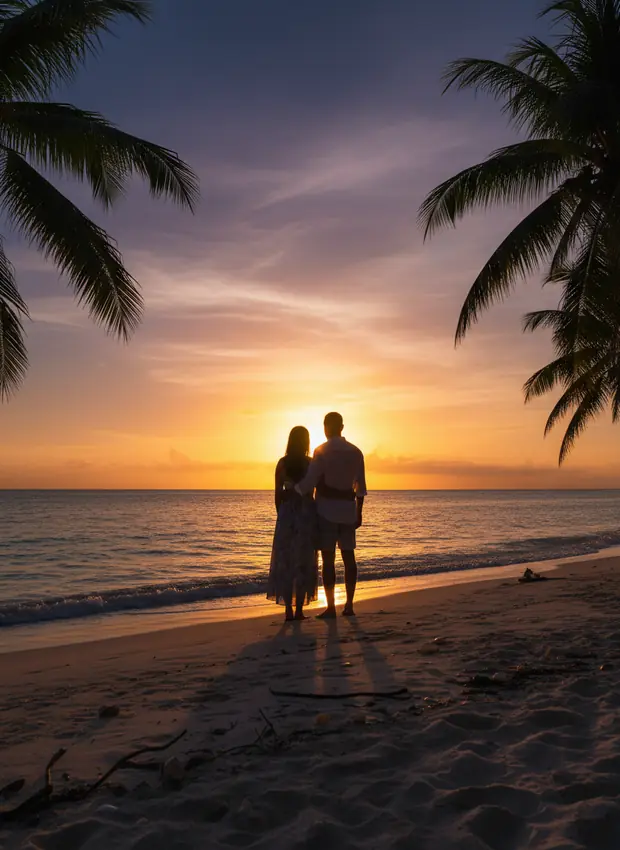 Couple at a sunset beach