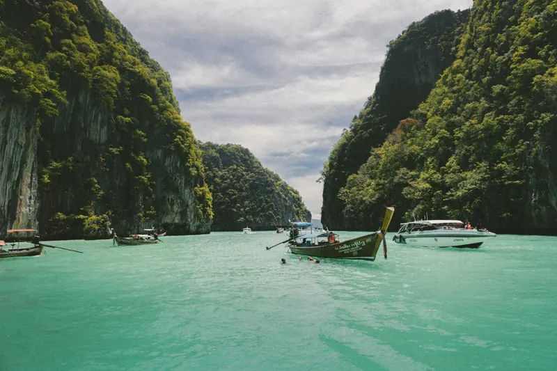 Longtail boat in a Thai island lagoon